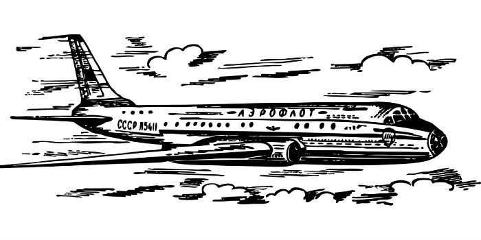 Een afbeelding van een getekend Russisch vliegtuig.