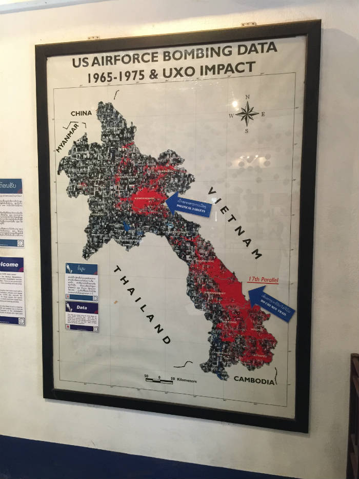Afbeelding van de bombardement gegevens van Laos in de periode 1965-1975.